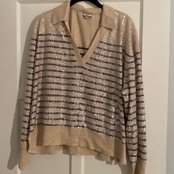 J. Crew Collection Sequin Striped collared sweater XXL - Picture 1 of 6